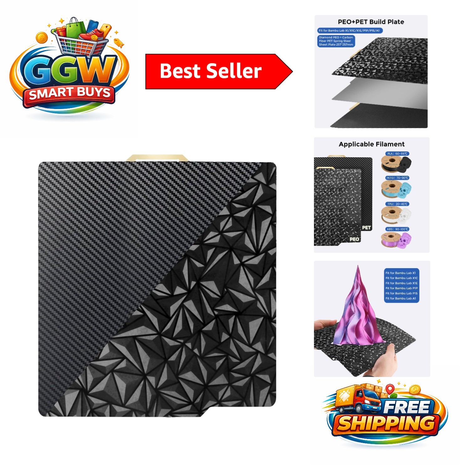 Versatile Double-Sided PEO+PET Spring Steel Plate for Bambu Lab 3D Printing