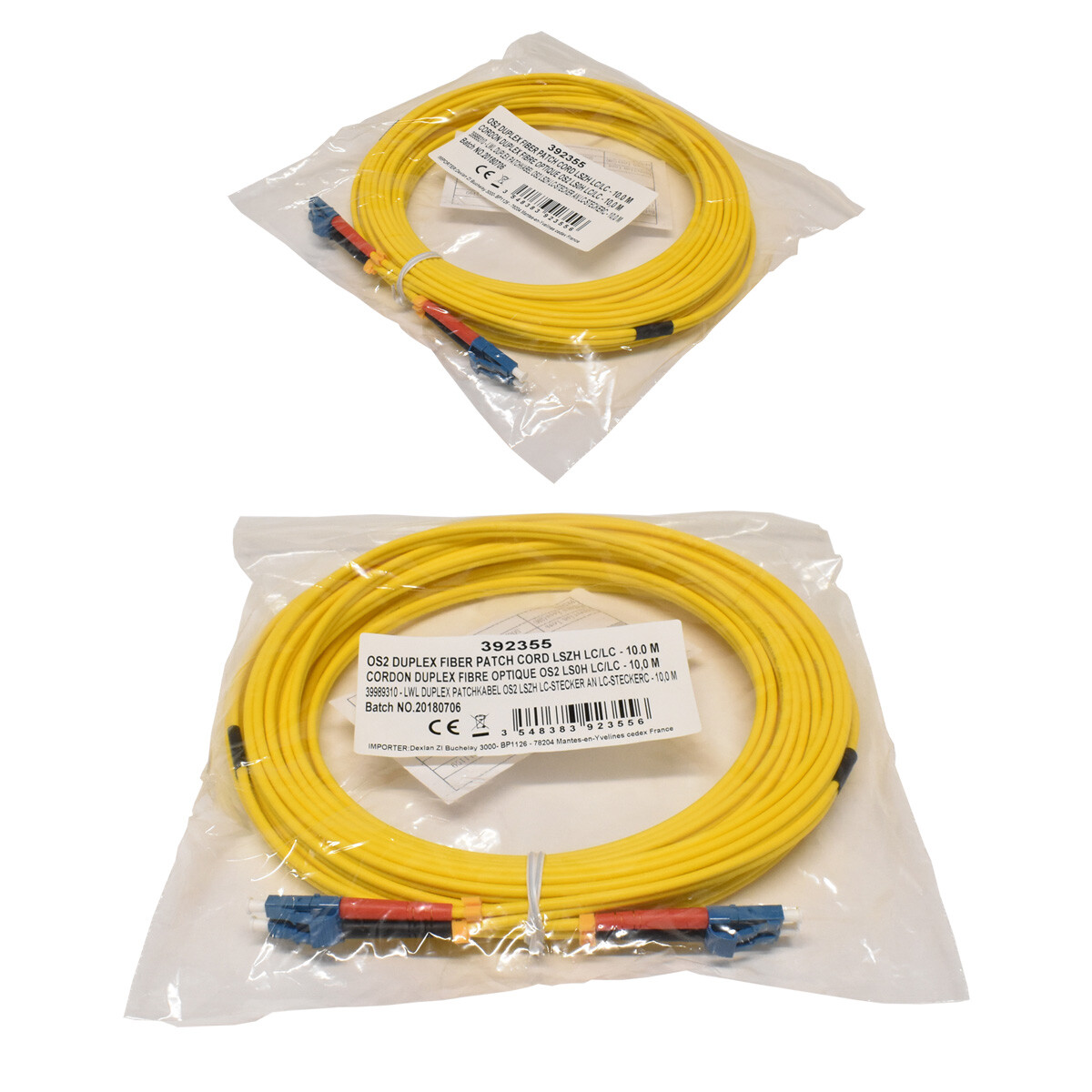 Corning OS2 Duplex Fiber Patch Cord YELLOW LSZH LC/LC - 7.5m NEW NEW