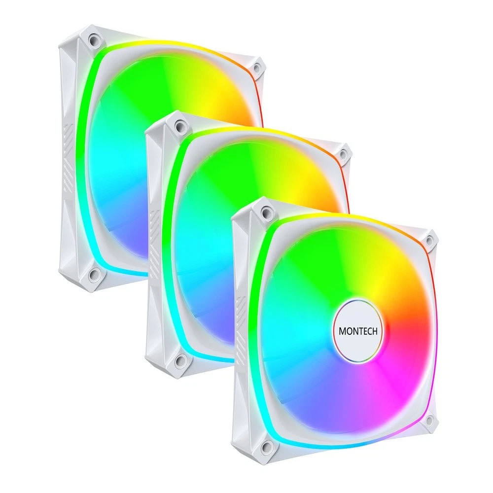 MONTECH RX120 PRO ARGB PWM 120MM FAN 3-PACK, HIGH-END, REVERSE BLADE - WHITE