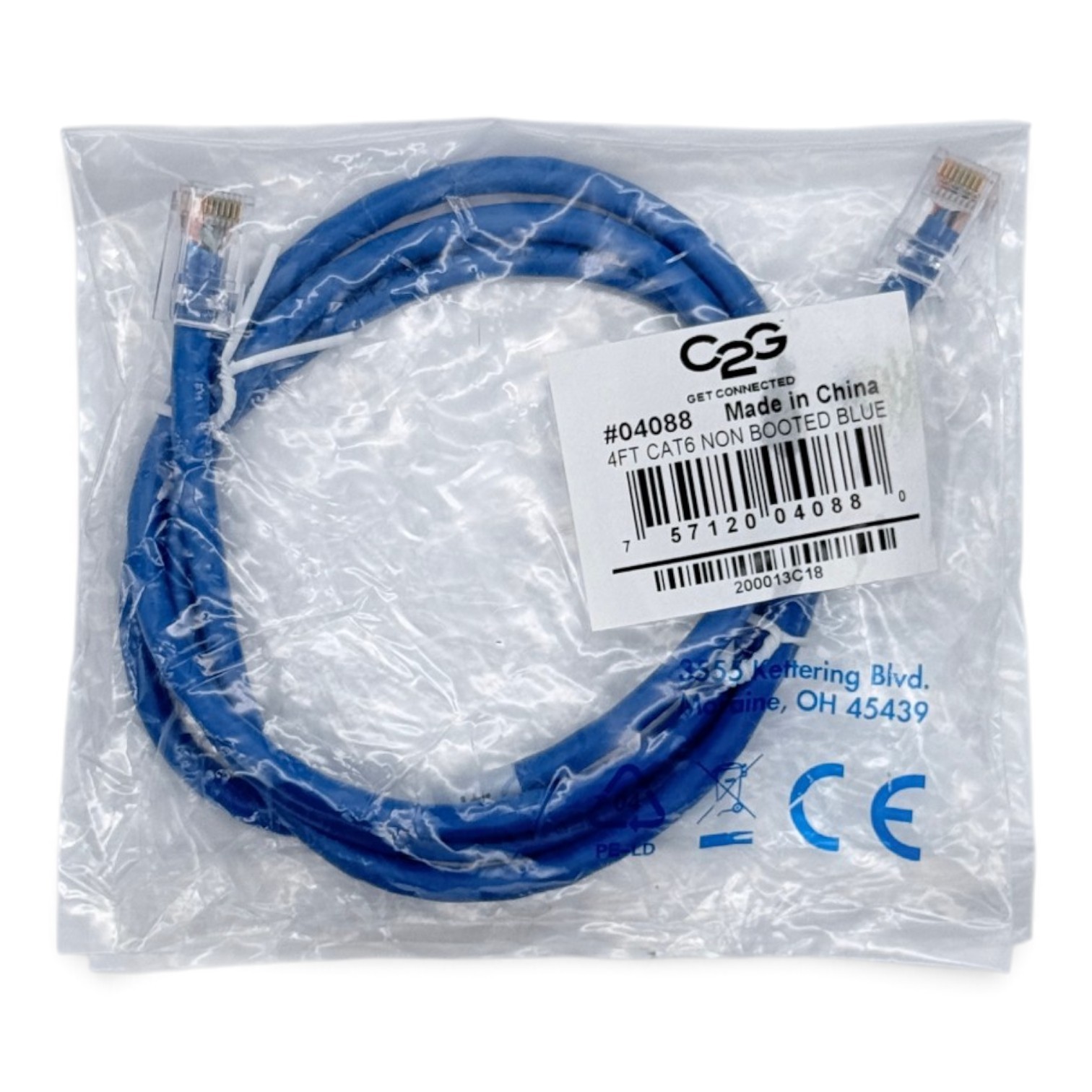 C2G 4ft Cat6 Ethernet Network Patch Cable Blue Non-Booted UTP RJ45 04088