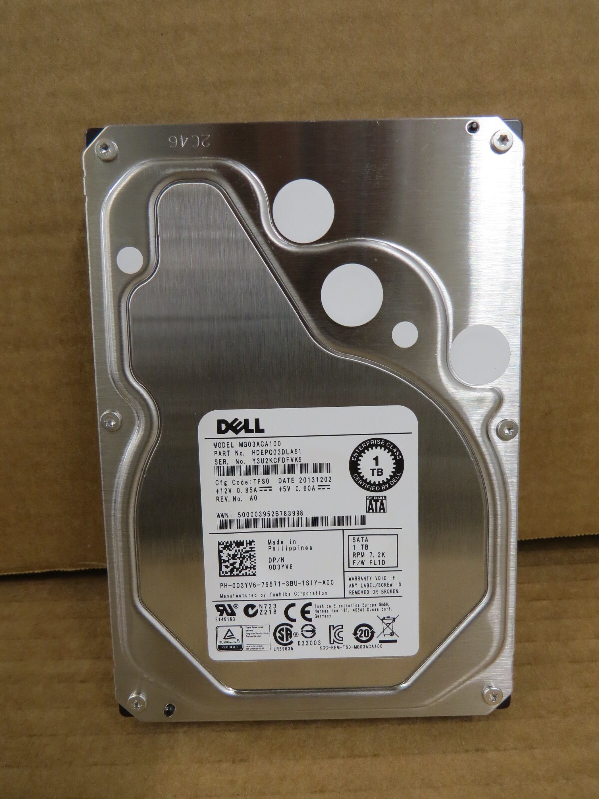 Dell OEM D3YV6 0D3YV6 1TB 7.2K RPM 6Gb/s 3.5" SATA SERVER HDD Hard Drive