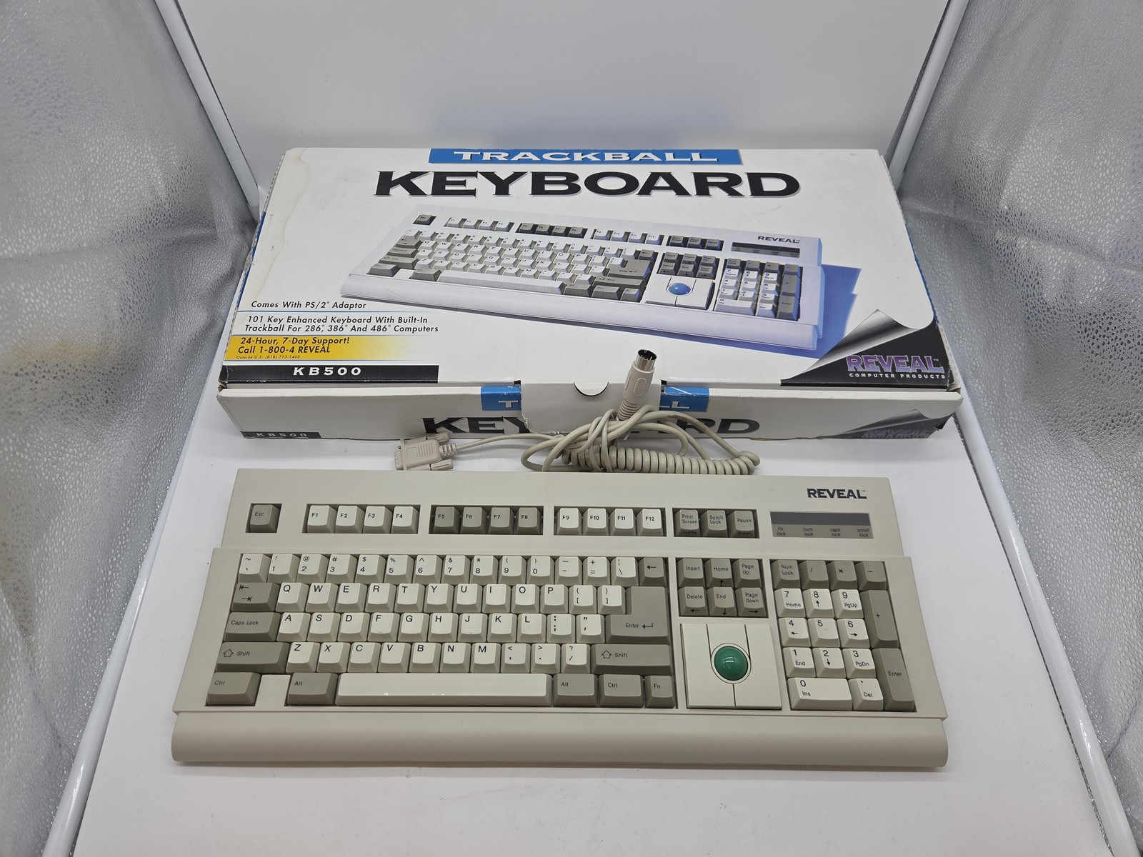 Reveal Keyboard Trackball & Mouse Buttons Model KB500 10 Key Vintage w/ PS/2