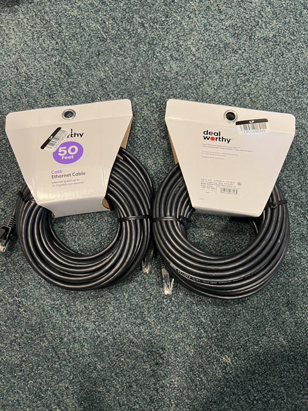 Deal Worthy Cat6 Ethernet Cable- 50ft 10Gbps High Speed LAN Internet Cord