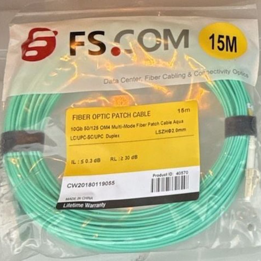 FS.COM 15M 10Gb 50/125 OM4 Multi-Mode Duplex Fiber Optic Patch Cable