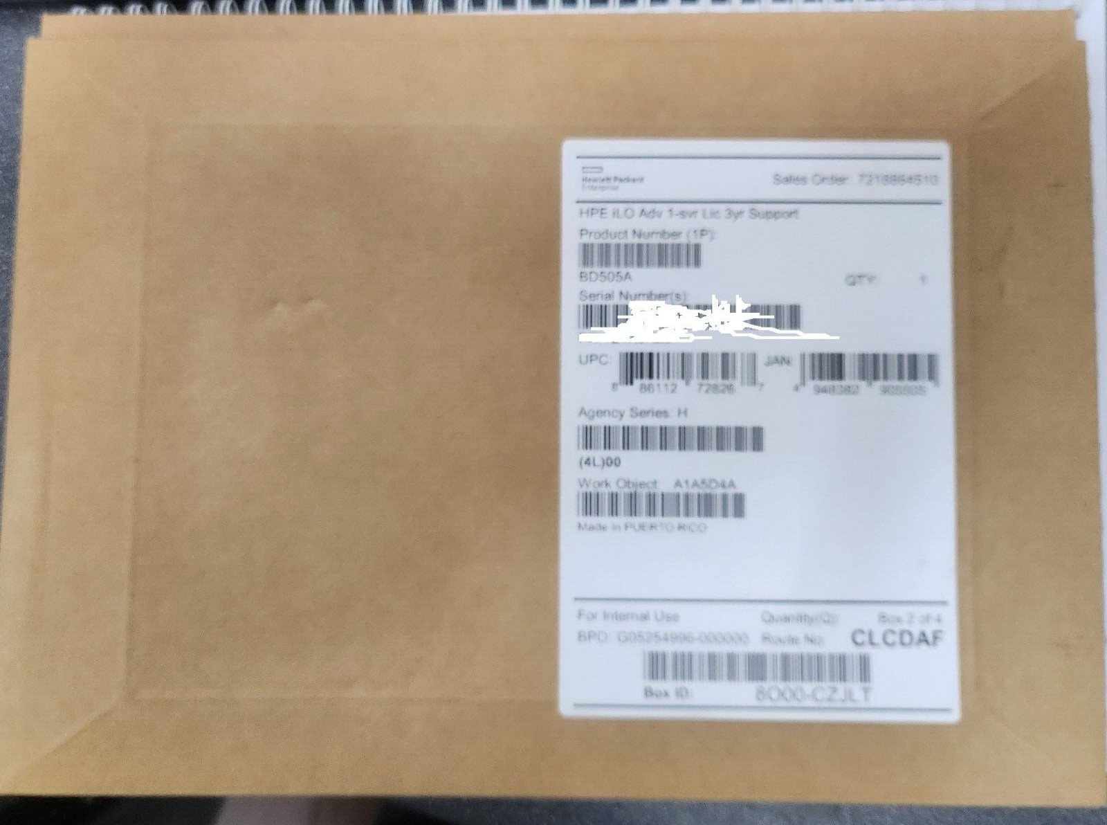 HPE BD505A iLO Advanced 1-Server License 3 Year Support - NEW & SEALED