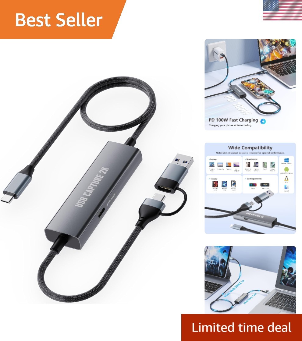 1080P 60FPS & 2K@30Hz USB Capture Card with 100W Power for Gaming & Streaming