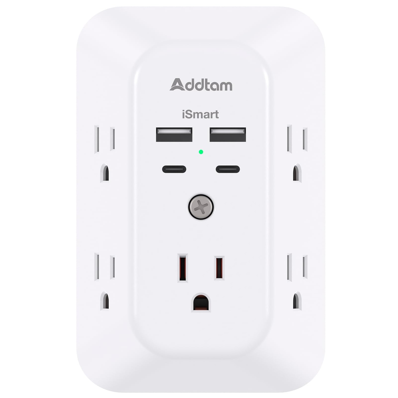 Addtam 5-Outlet Extender Surge Protector, Multi Plug Wall Outlet 2c2a, white