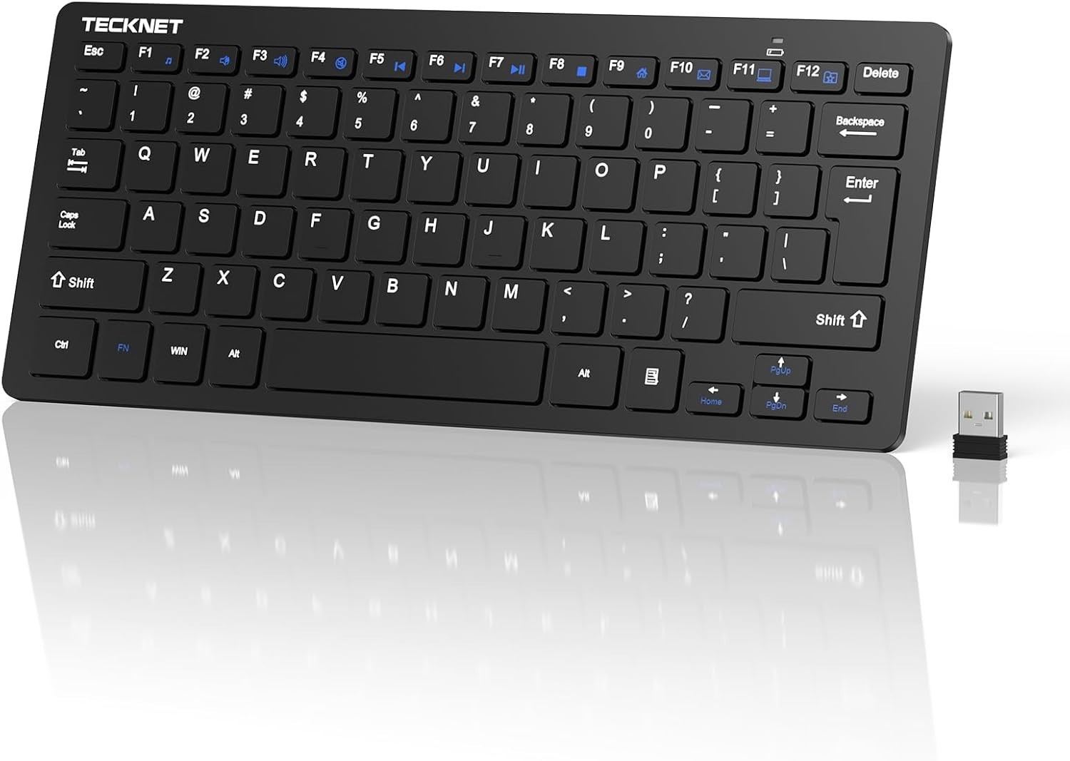 TECKNET Wireless Keyboard 2.4GHz USB Mini Slim Compact Quiet Keyboard for PC