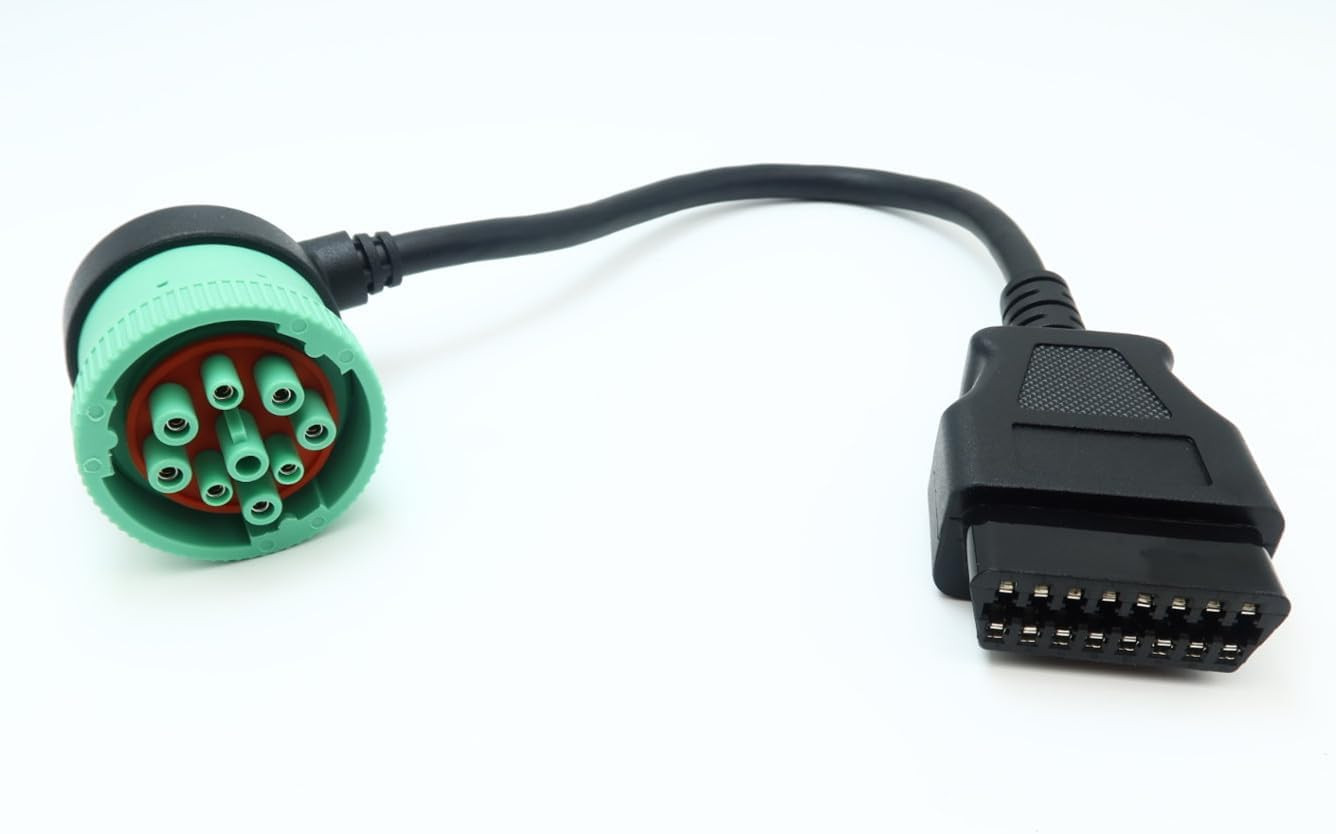 Right Angle Green Type 2 J1939 9Pin Male to 16Pin OBD2 OBDII Female Port Cable
