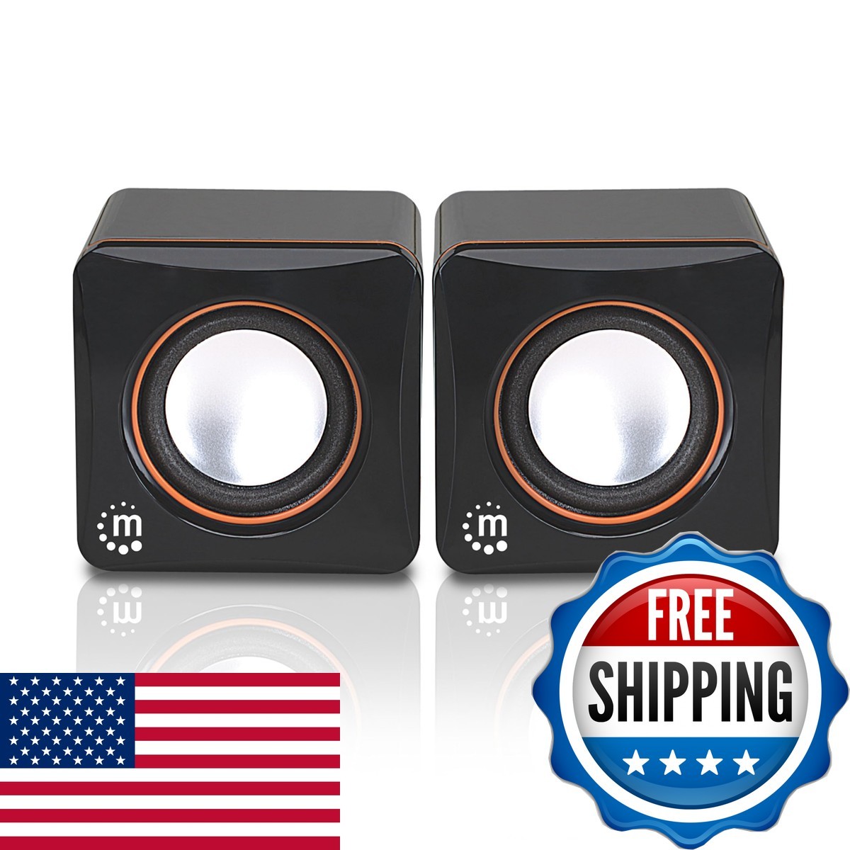 Manhattan USB Powered Stereo Speaker System - Small Size - Black Orange