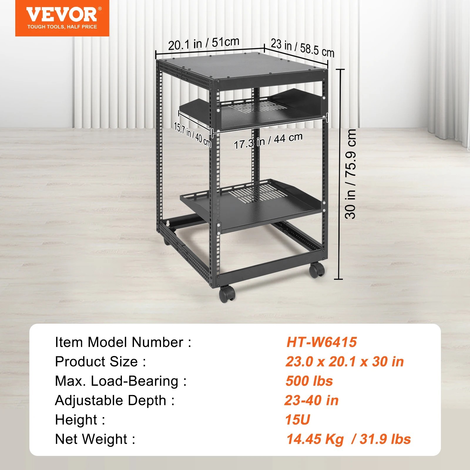 Open Frame Server Rack 12U/15U/20U Wall Mounted with Adjustable Depth and 500lbs