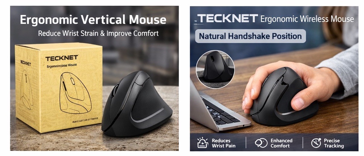 TeckNet TK-MS007 Ergonomic Vertical Wireless Optical Mouse 6-Button Black