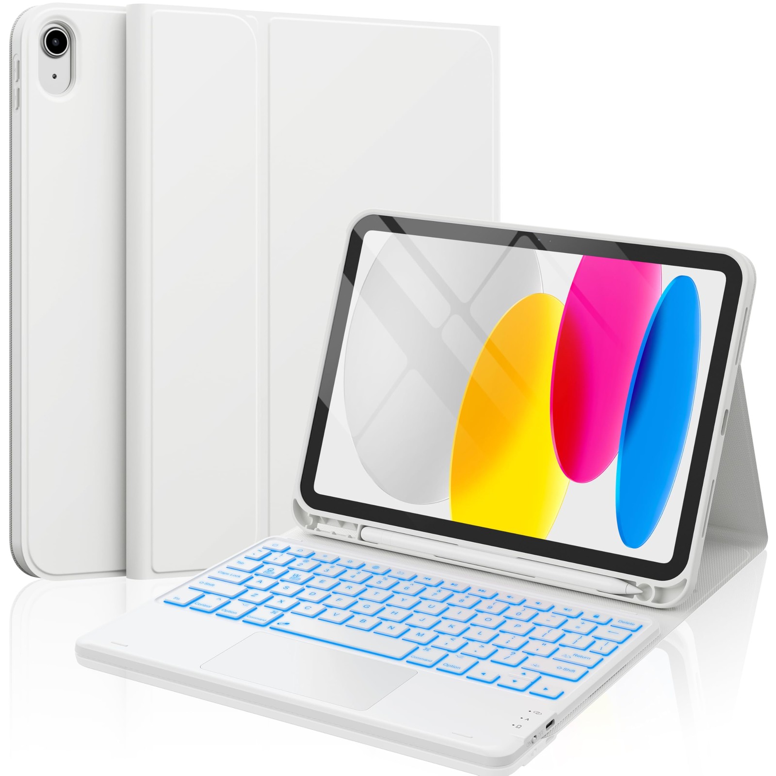 CHESONA iPad 10th 11th Gen Case with Keyboard, Backlight, Trackpad, White
