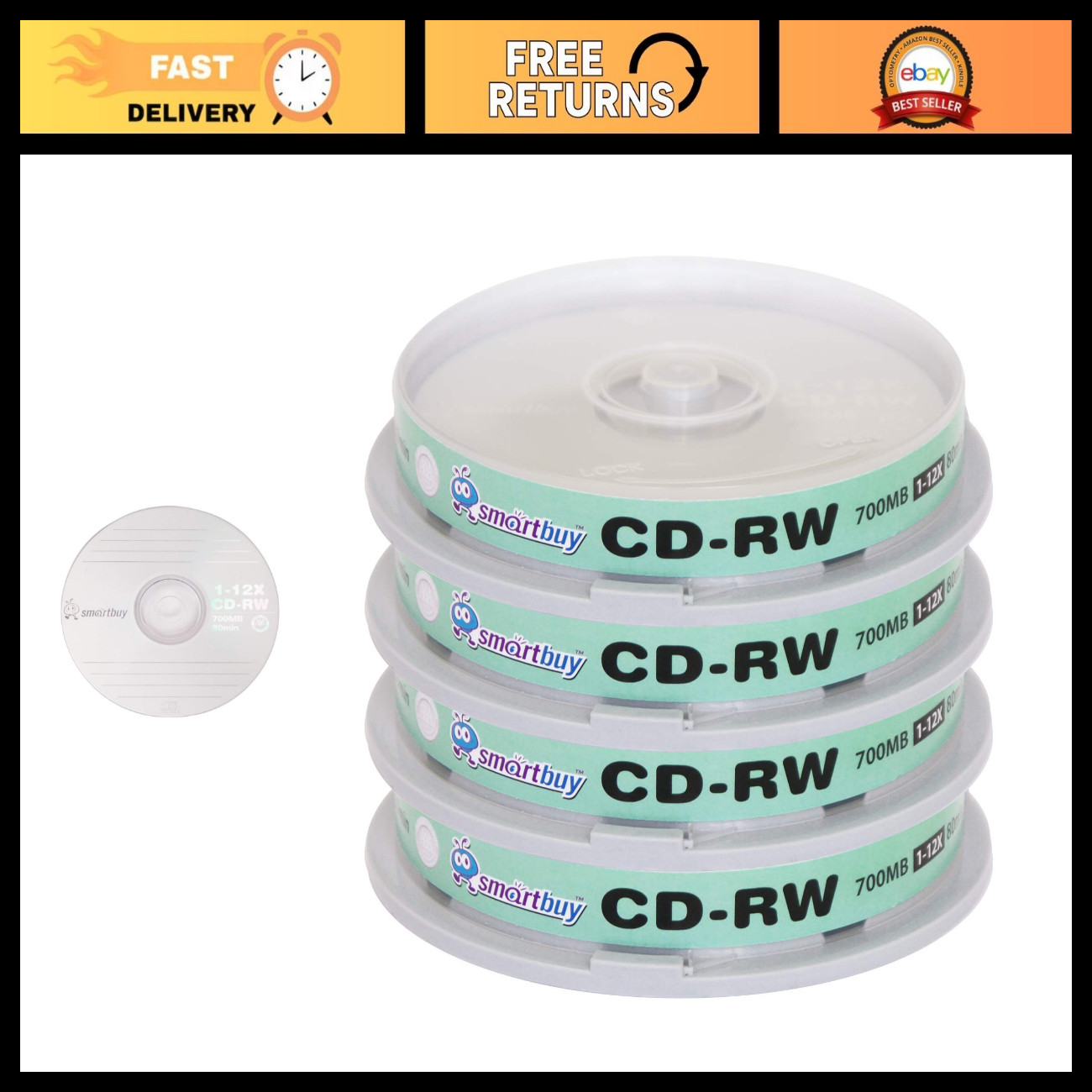 40 Pack Rewritable CD-RW Discs 700MB 80Min 1-12X Speed Blank Media Storage