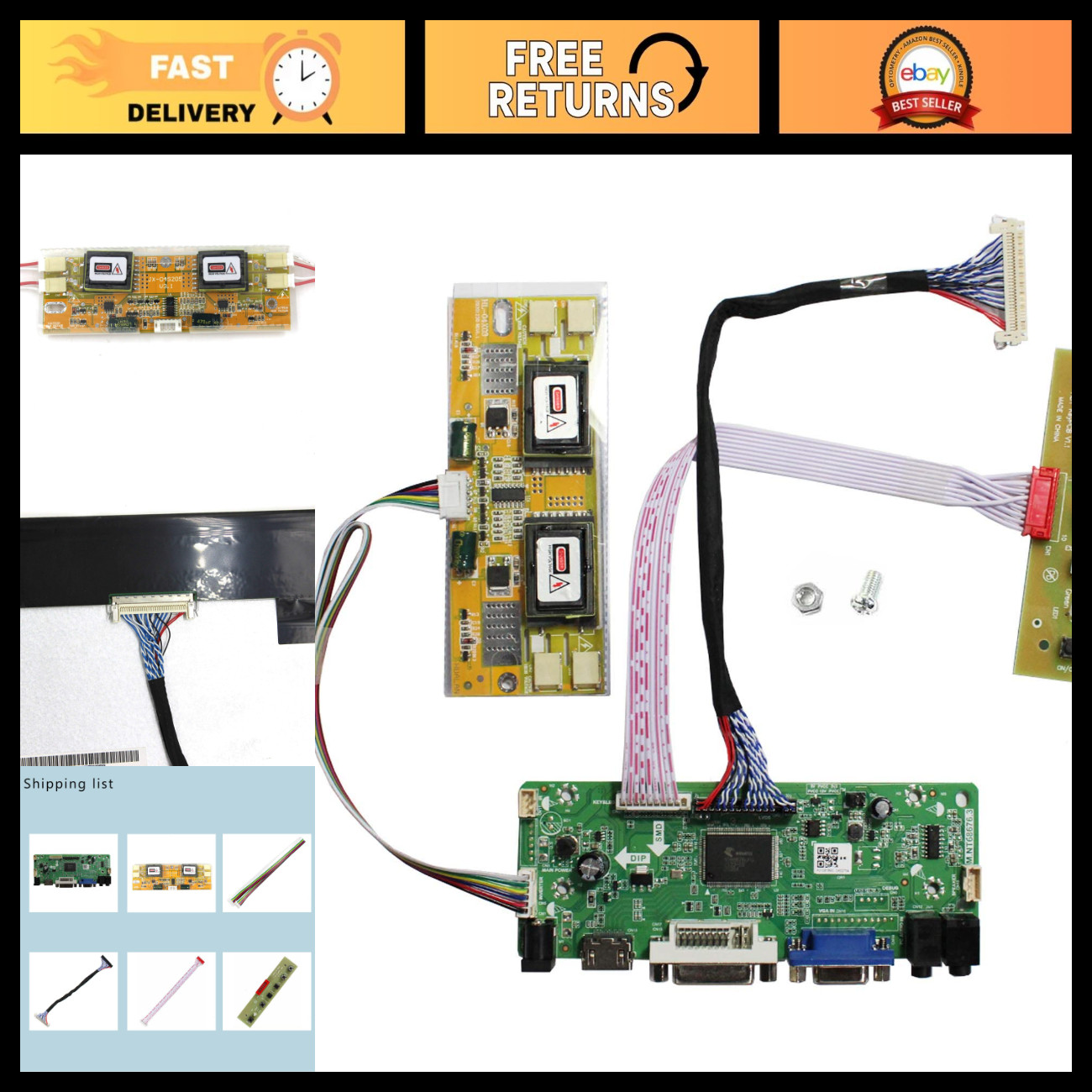 HD VGA DVI Audio Controller Board 30-Pin for 17" 19" LCD Gaming Screen Panel