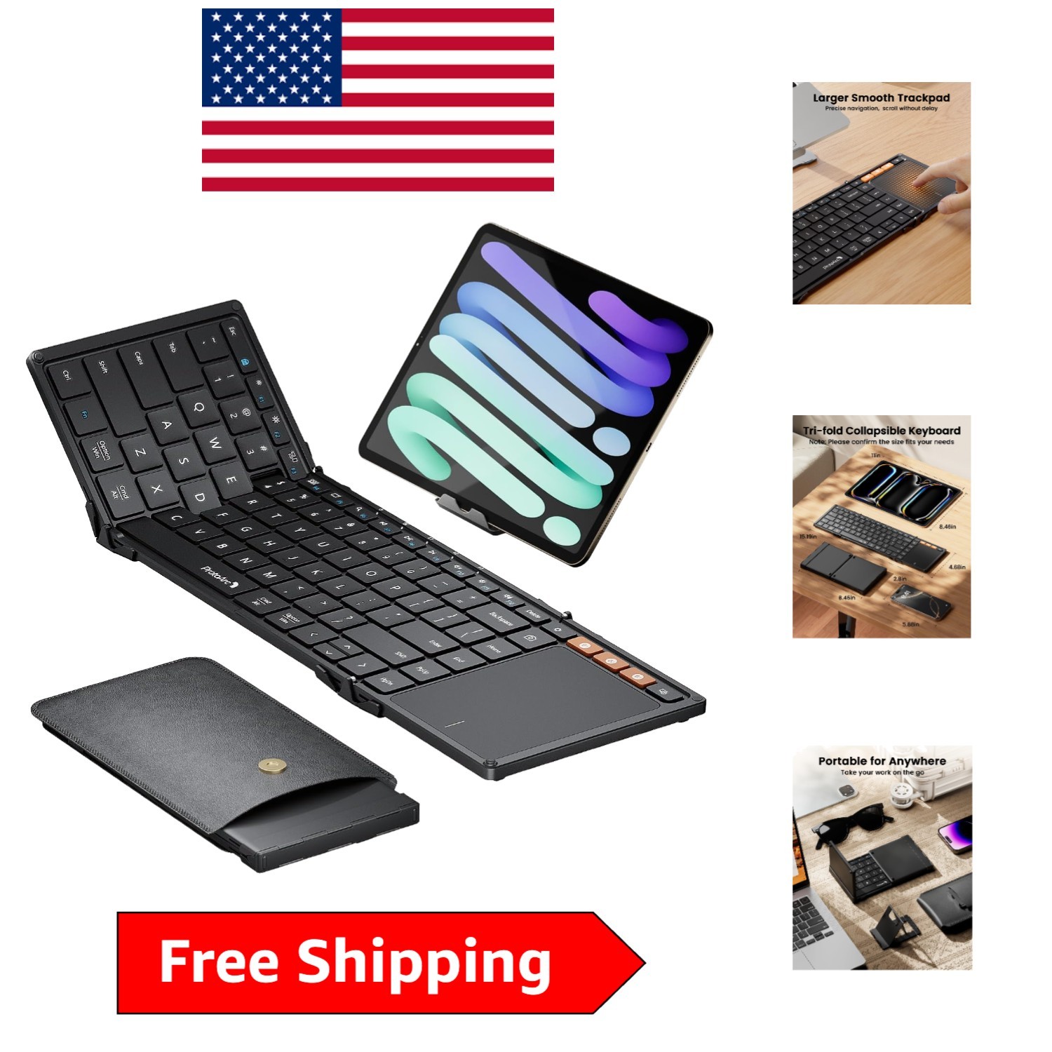 Lightweight Folding Bluetooth Keyboard with Large Trackpad - Ideal for Travel