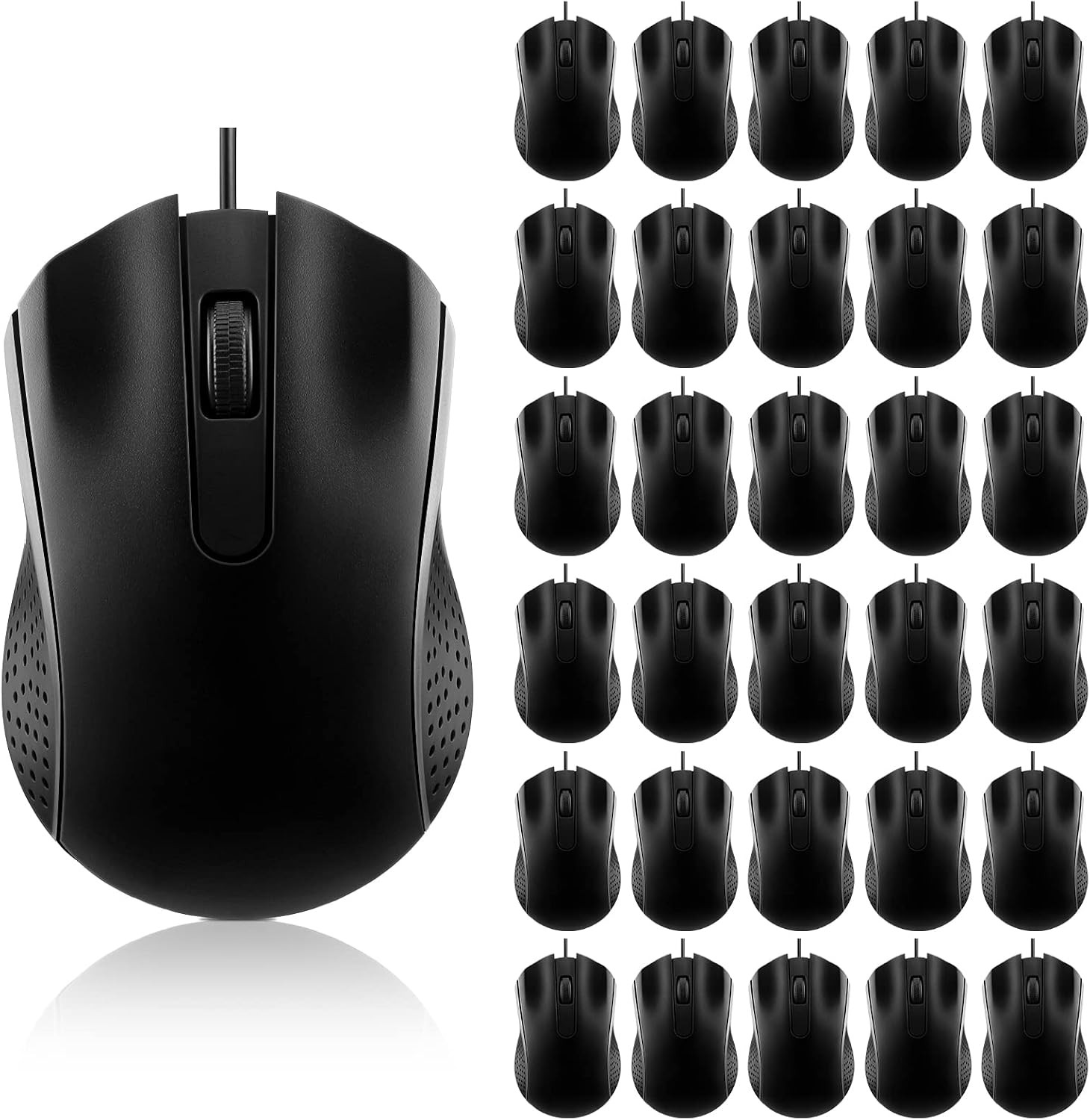 30 Pack Computer USB Wired Mouse Bulk 3 Button 800/1200 DPI Black