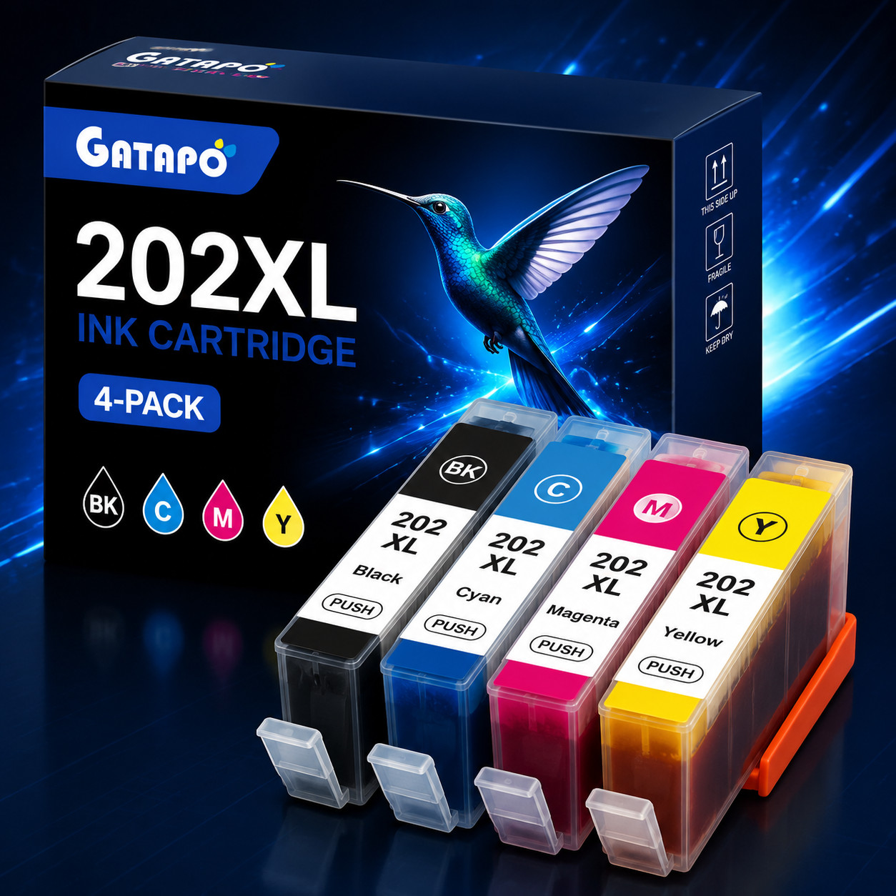 202XL 4PK Ink Replacement for 202XL XP-5100 WF-2860 Printers(BK/Y/M/C)