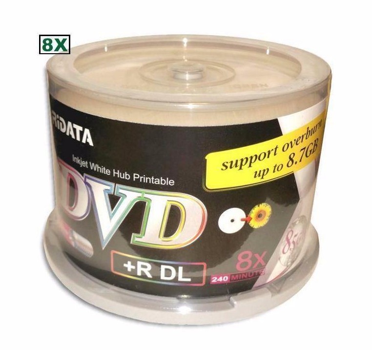 50 Ridata 8X Blank DVD+R DL Dual Double Layer 8.5GB White Inkjet Printable Disc