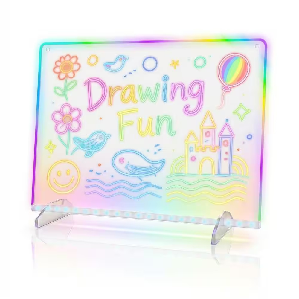 LED Drawing Board for Kids 6 Modes 8 RGB Colors Light up Drawing Pad with Cleani