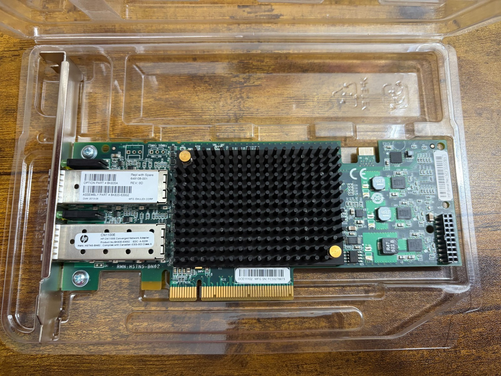 HP CN1100E Dual Port 10GBE SFP+ Converged Network Adapter BK835A 649108-001