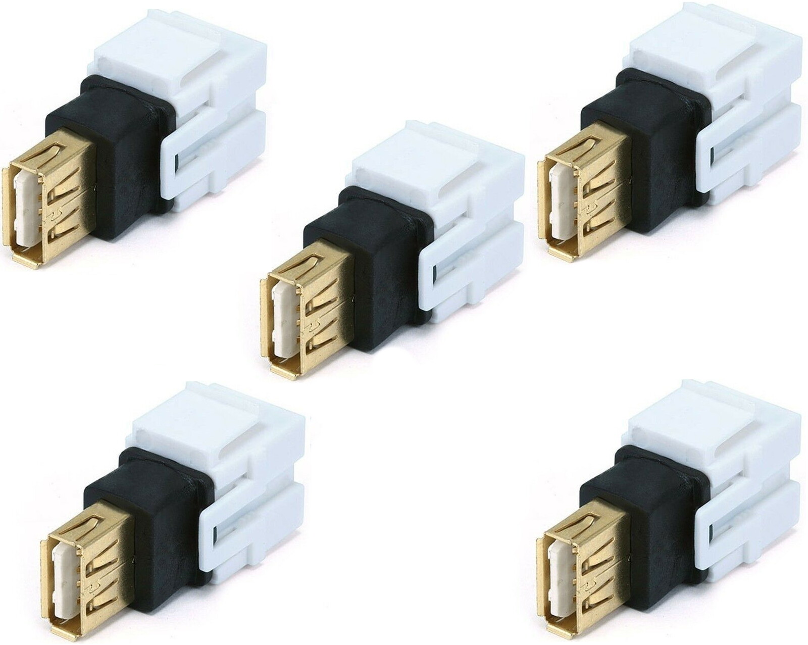 5x USB 2.0 A Female/F Snap-in Coupler Jack Insert for Keystone Wall Plate