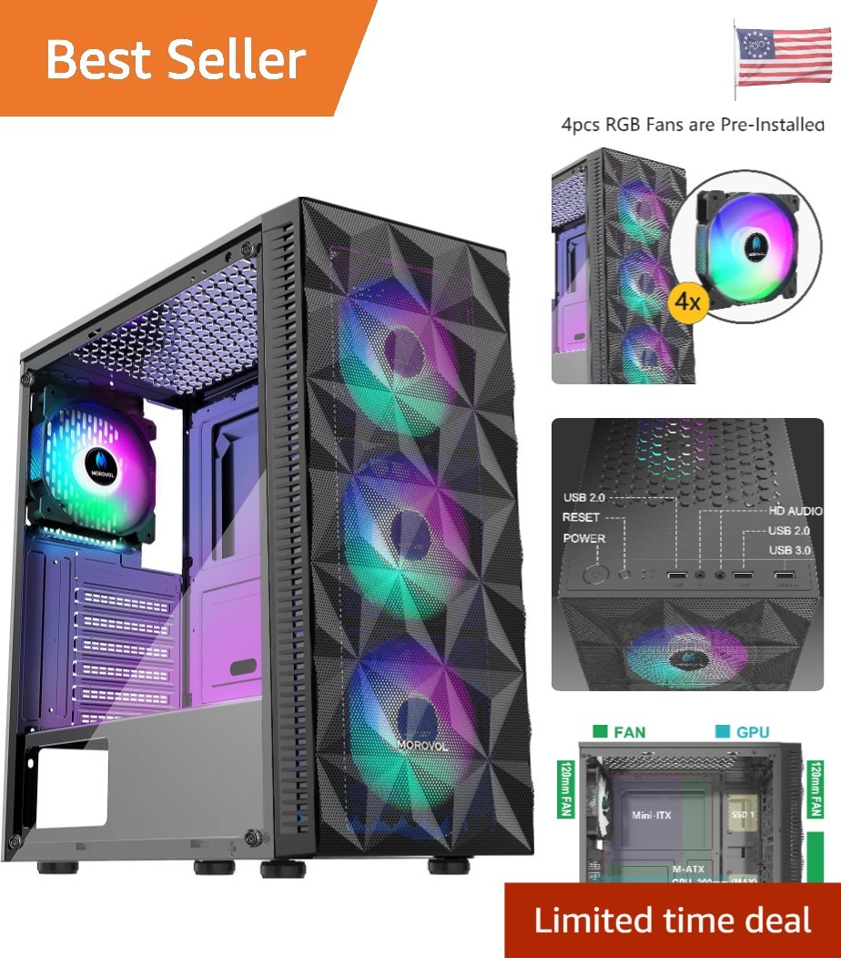 Versatile Gaming Case with 4 RGB Fans, Diamond Mesh & Glass - Affordable Quality