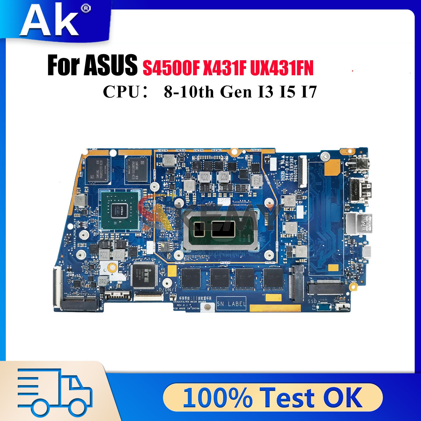 UX431FN Laptop Motherboard For ASUS S431F X431F S4500F U4500F Mainboard W/CPU