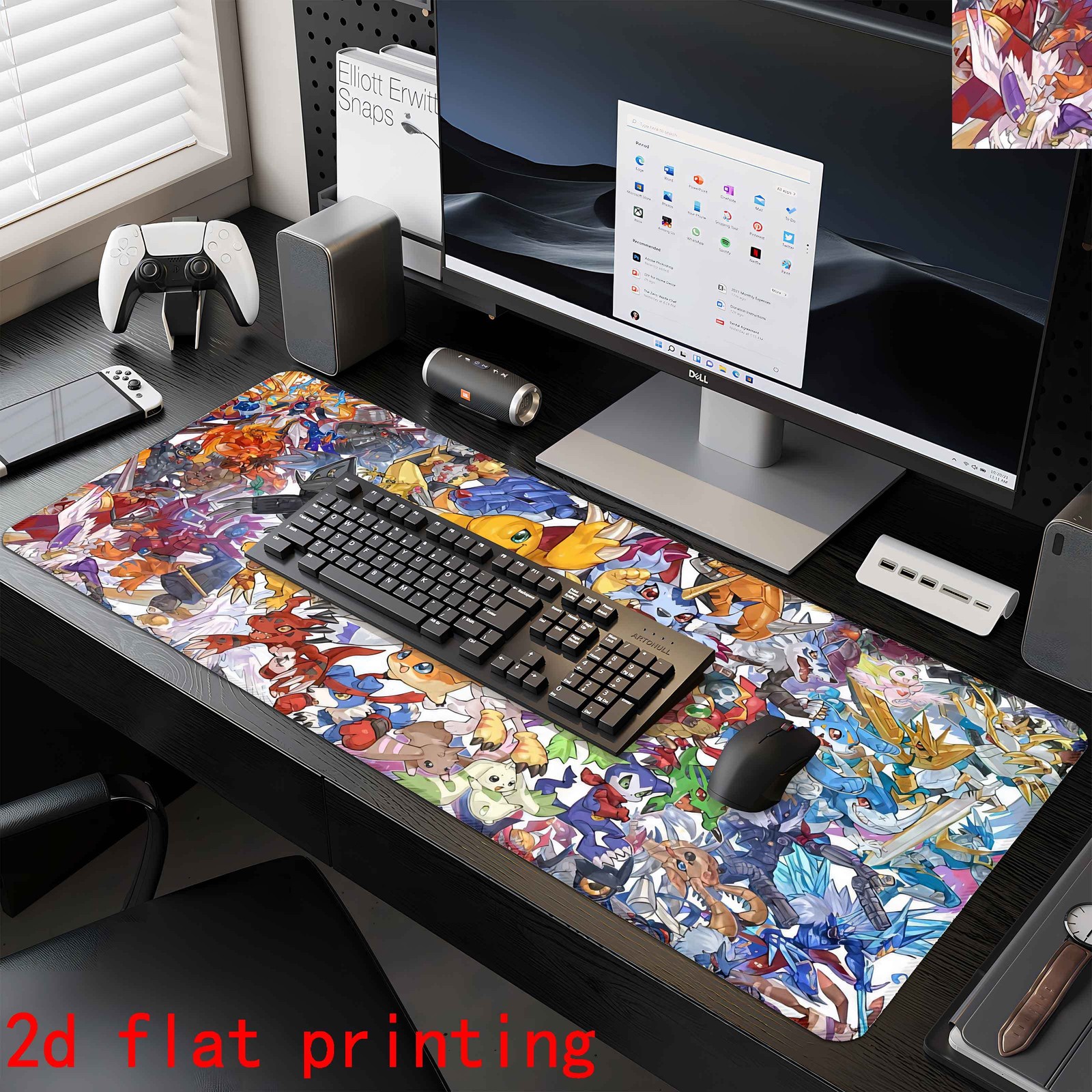 Extra-Large Size Rubber Mouse Pad Digital Monsters Gathering in Vibrant Colors