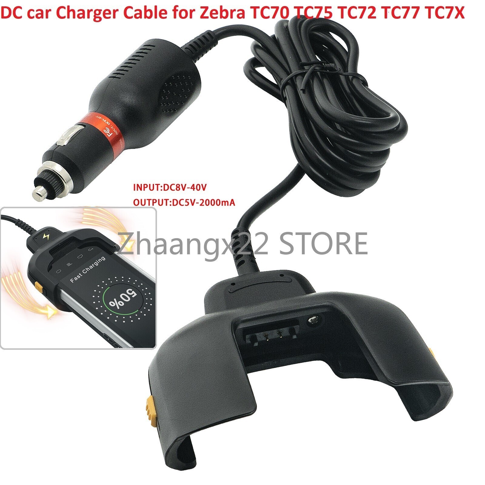 DC Vehicle Auto Charger Cable for  Zebra TC70 TC75 TC72 TC77 TC70X TC75X