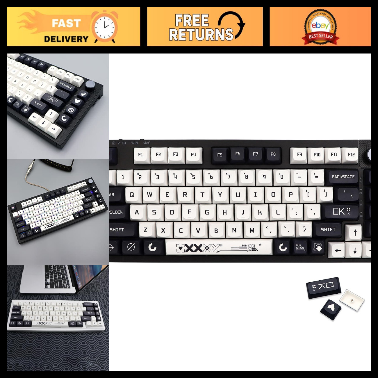 Custom Black & White Keycap Set - 126 PBT Dye Sublimation XDA Profile for Mechan
