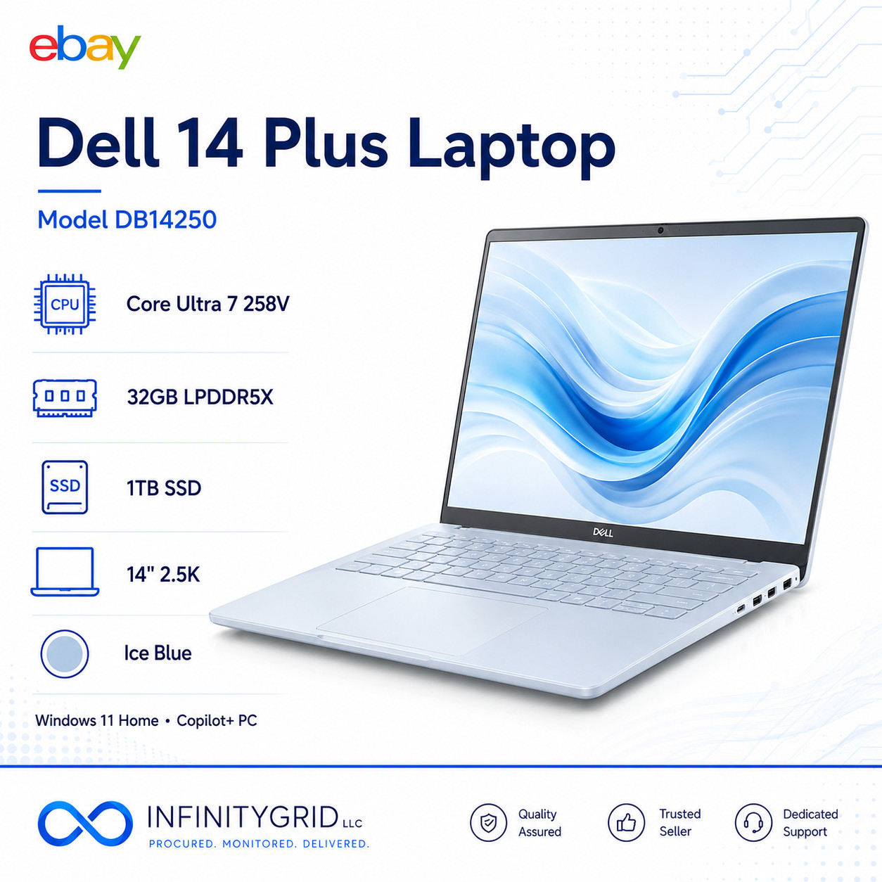 NEW Dell 14 Plus DB14250 14" 2.5K Core Ultra 7 258V 32GB 1TB SSD Win 11