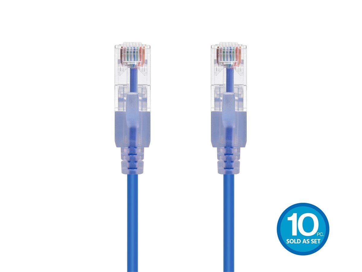 SlimRun Cat6A Ethernet Patch Cable Network RJ45 Stranded UTP 30AWG 5ft Blue 10pk