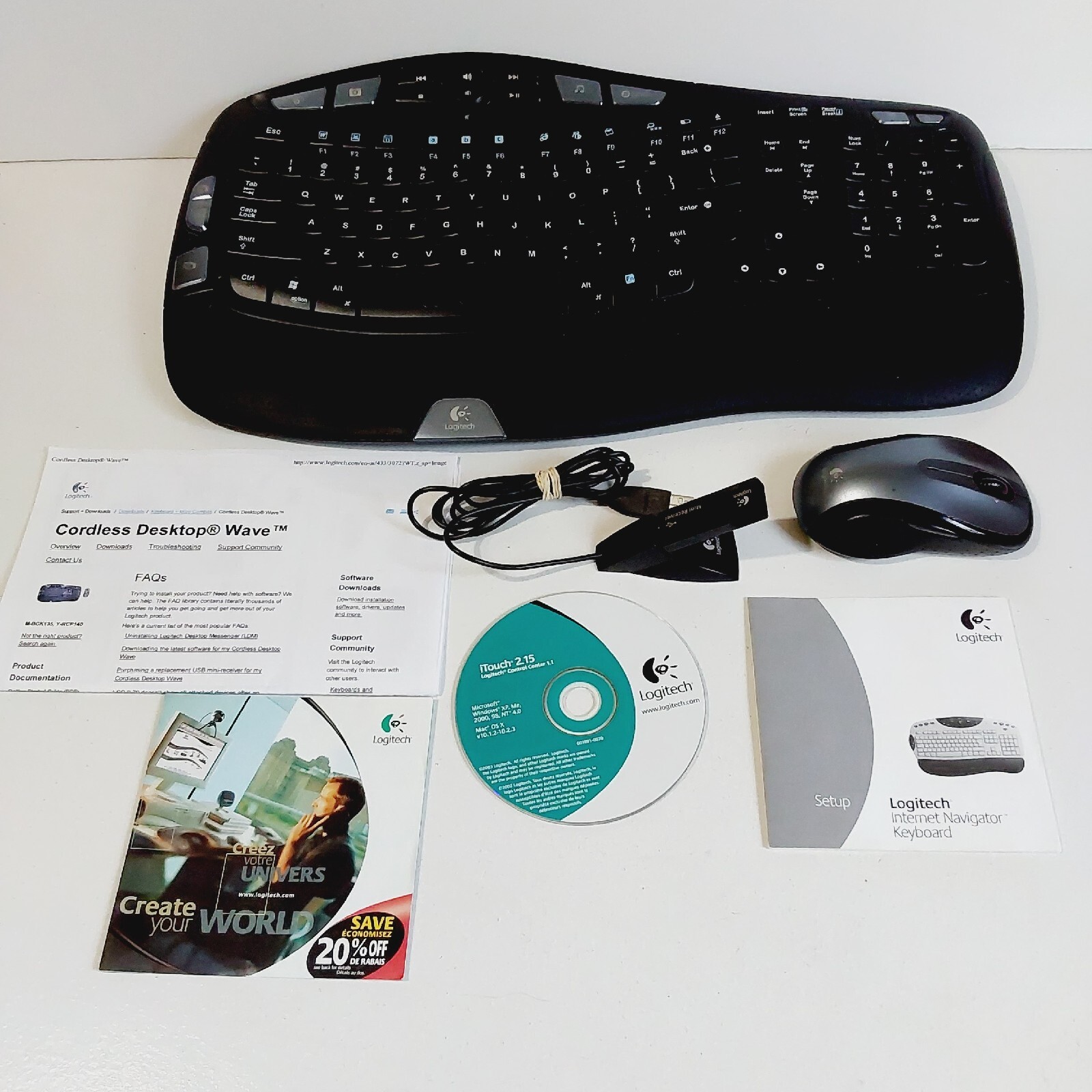 Logitech Cordless Desktop Wave Ergonomic Keyboard LX8 LASER Mouse for Parts