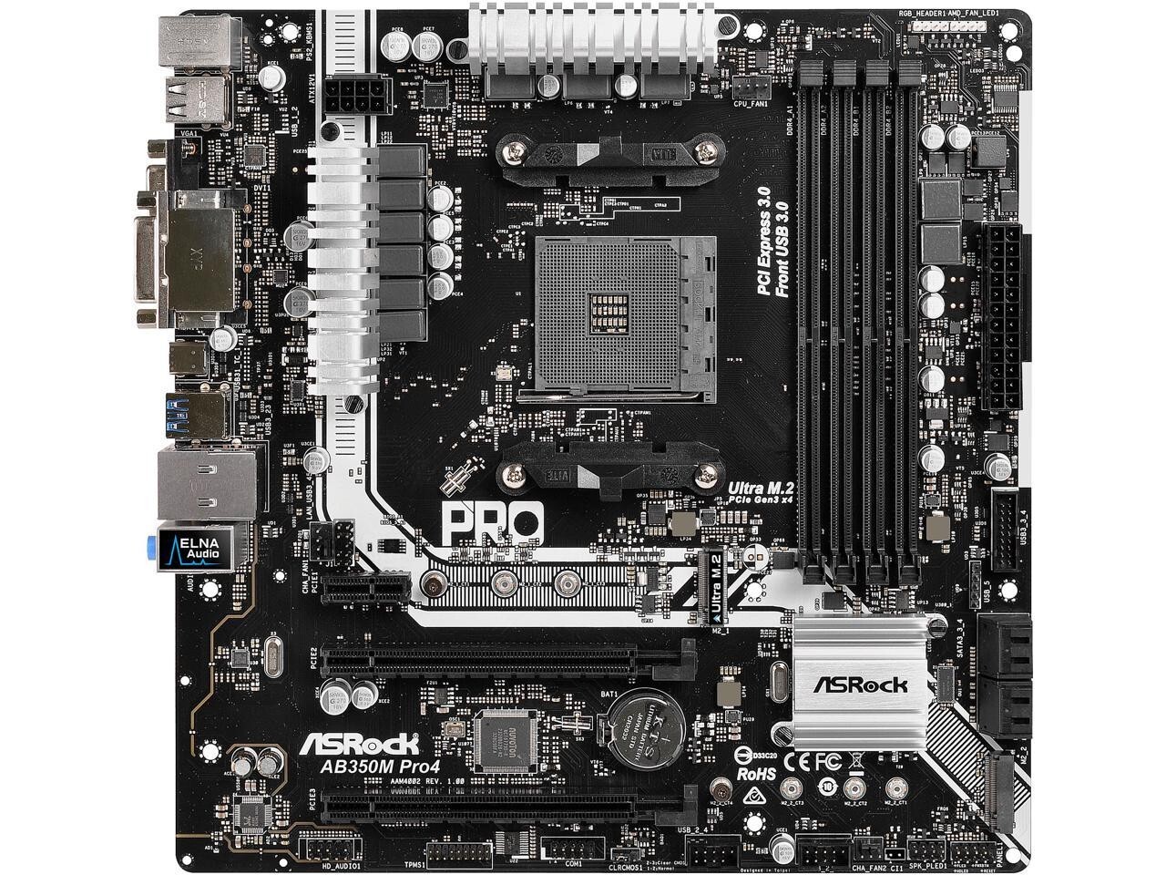 ASRock AB350M Pro4 AM4 AMD Promontory B350 Micro ATX AMD Motherboard-
