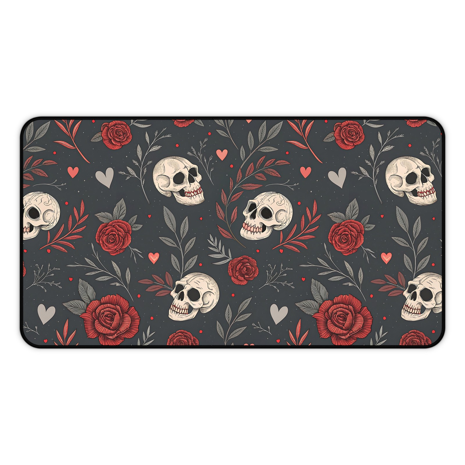 Skull and Red Roses Desk Mat | Gothic Floral Mousepad