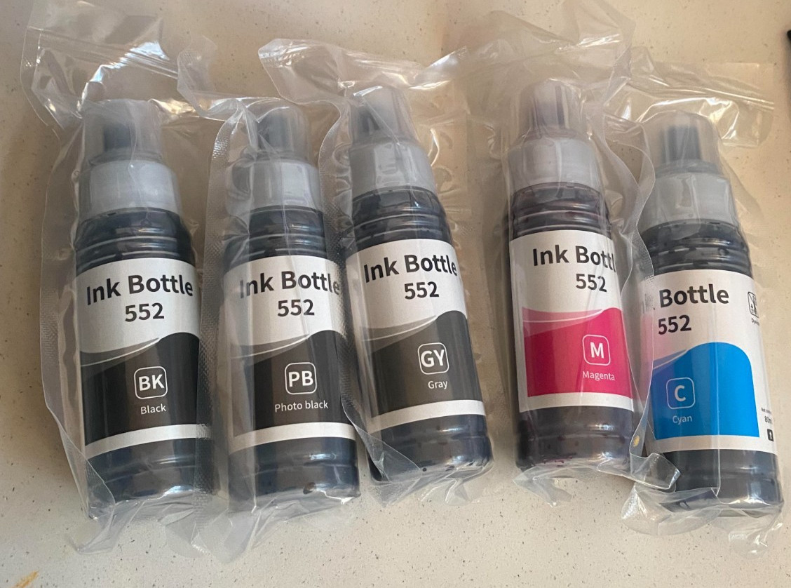 5 PACK 552 Ink Refill Bottles for Epson Ecotank ET-8550 8500 Photo Black Cyan