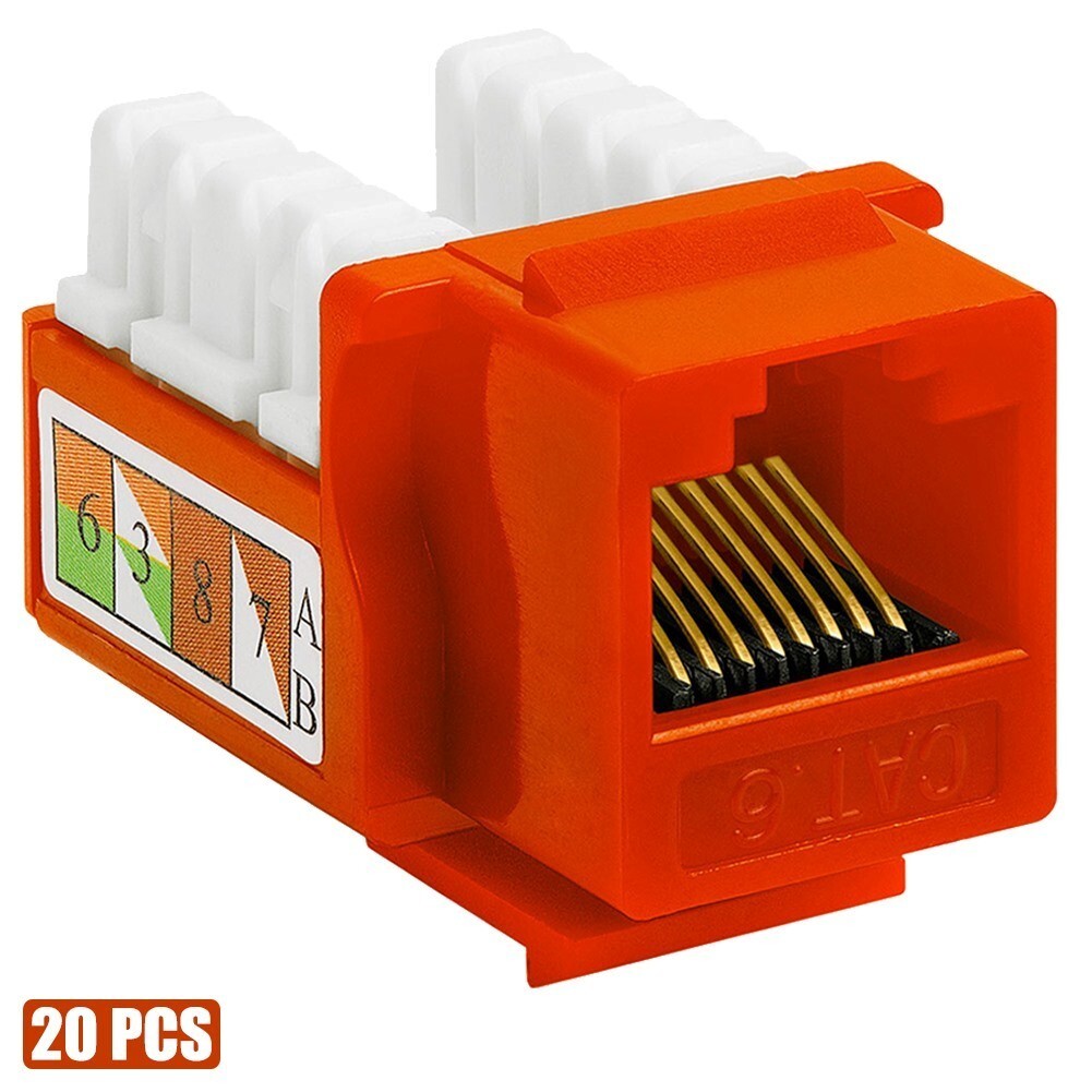 20Pcs Cat6 RJ45 Network LAN Ethernet Keystone Jack 110 Punch Down Snap In Orange