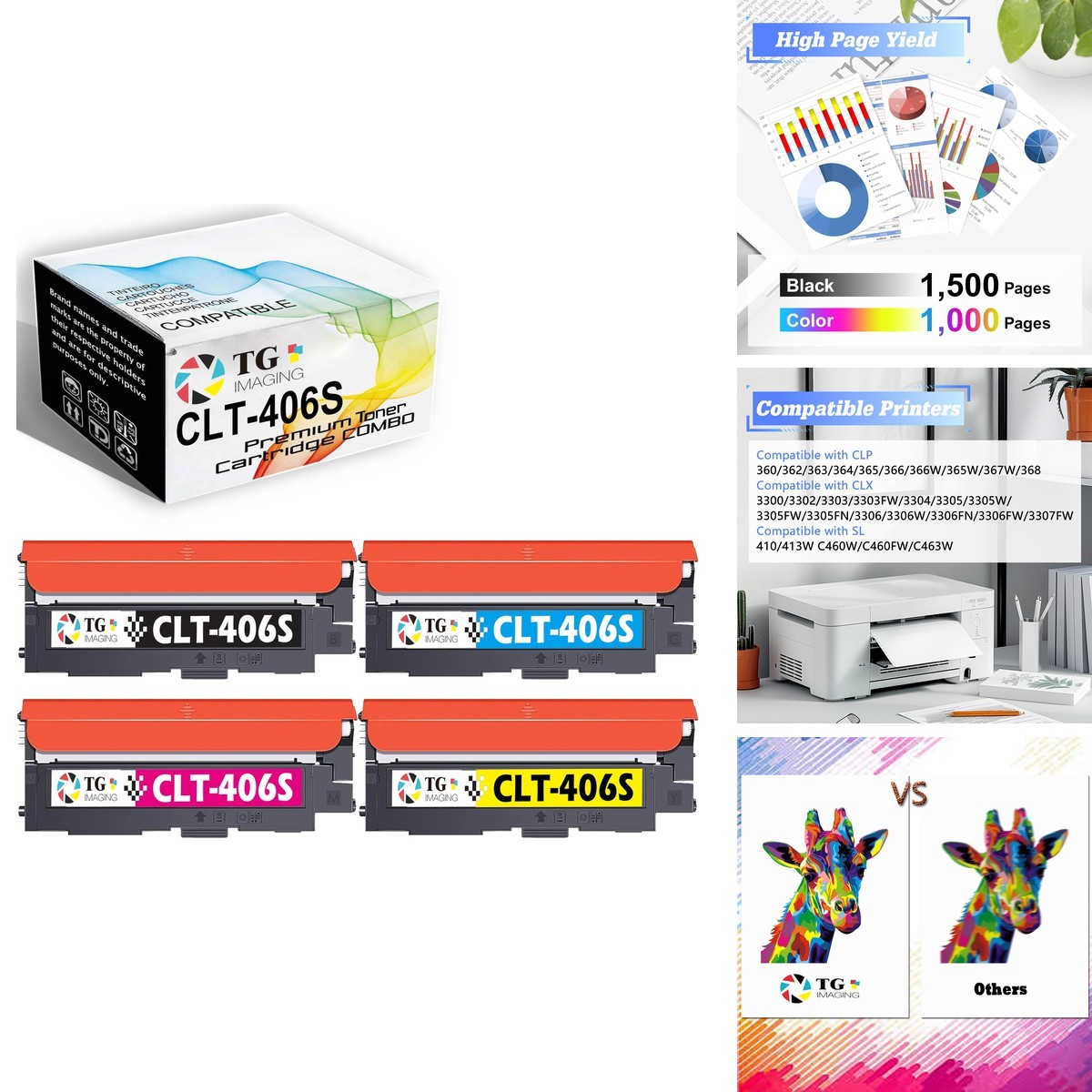 CLT-406S Toner Cartridge Compatible for Samsung C460FW C410W 4-Pack
