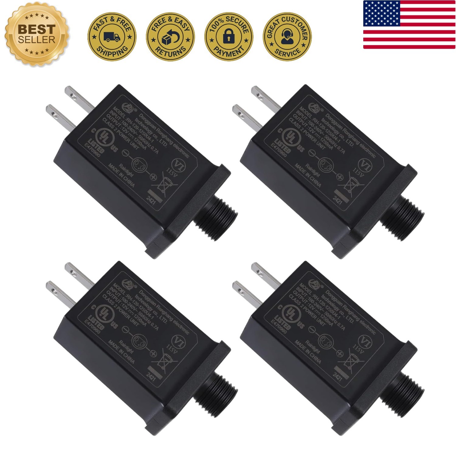 4Pack Replacement Yard Inflatable Adapter, 12V 1.25A Power Supply Adaptor for...