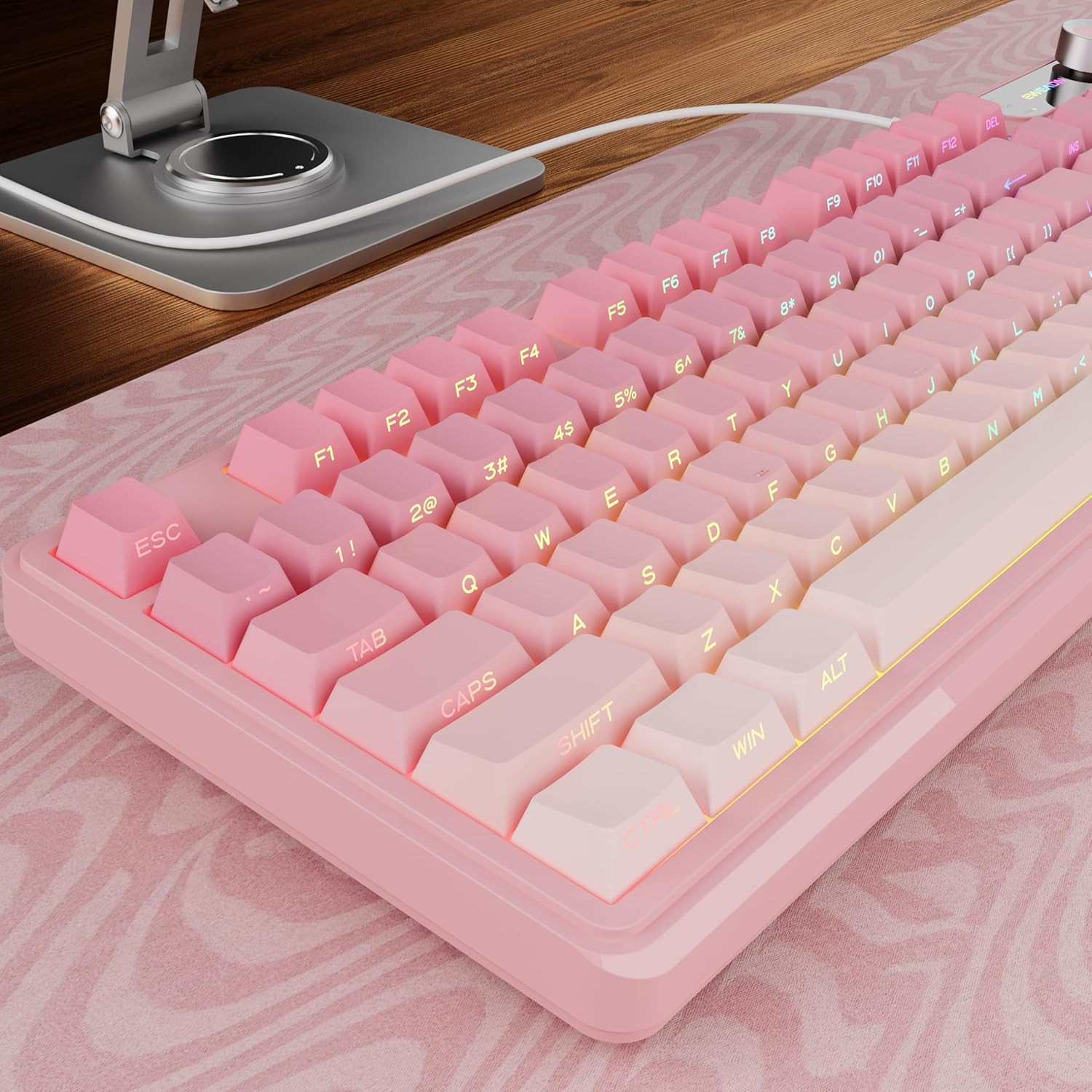 V102 Wired Keyboard, 98 Keys Creamy Gaming Keyboard with Number Pad, Display Scr
