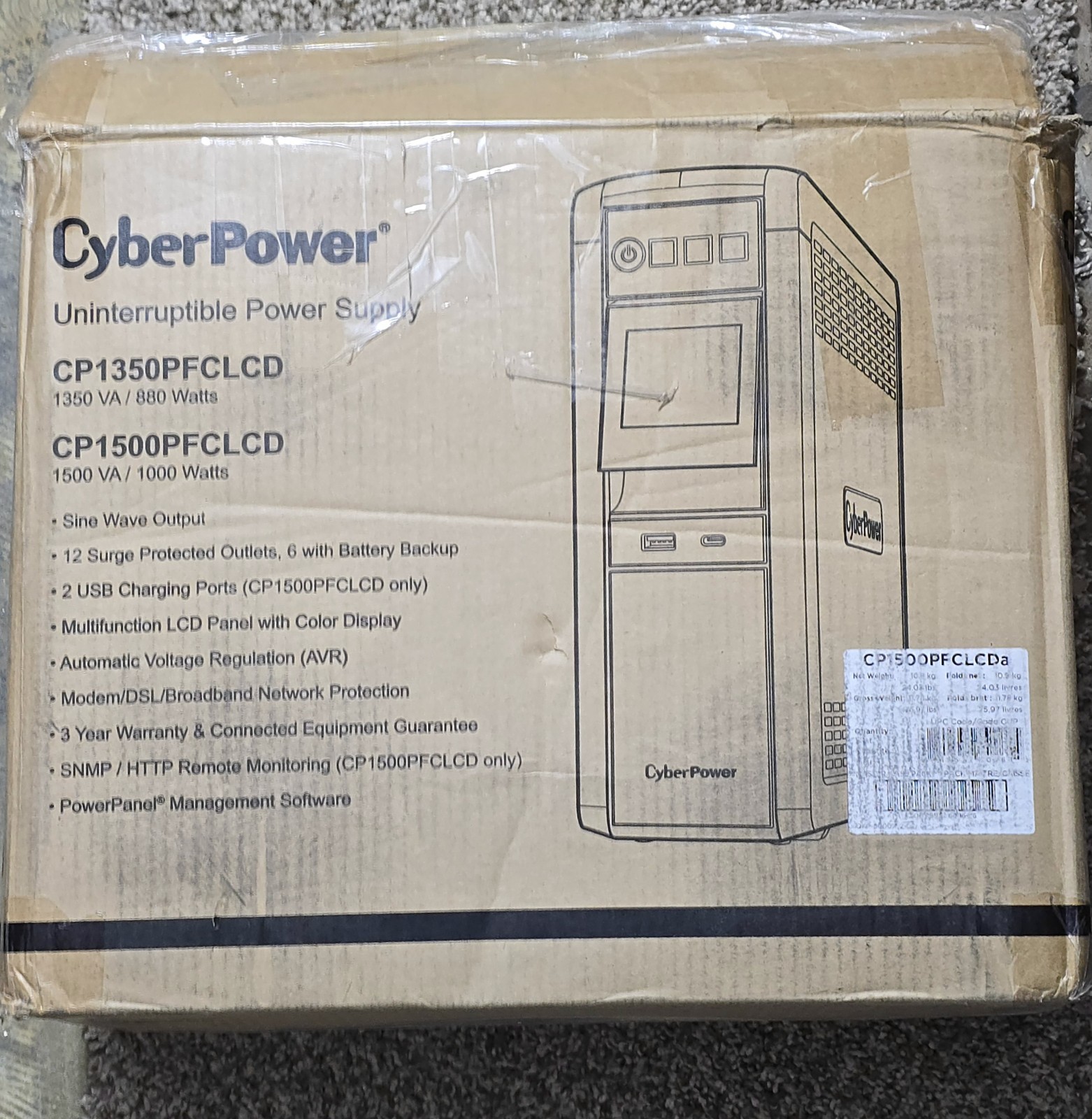 CyberPower CP1500PFCLCDa PFC Sinewave UPS 1500VA 1000W Battery Backup New