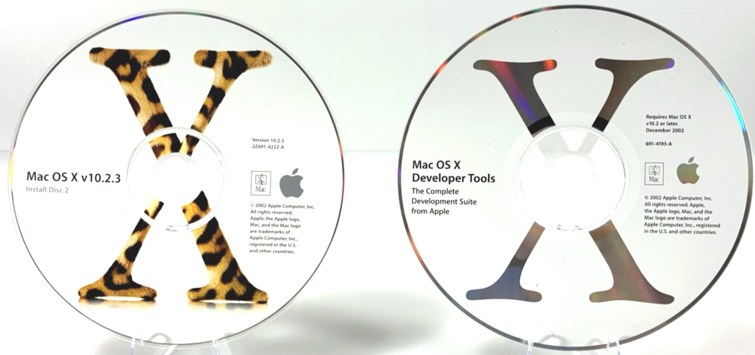 Vintage Mac OS X v10.2.3 Install Disc 2 and Mac OS X Developer Tools Untested