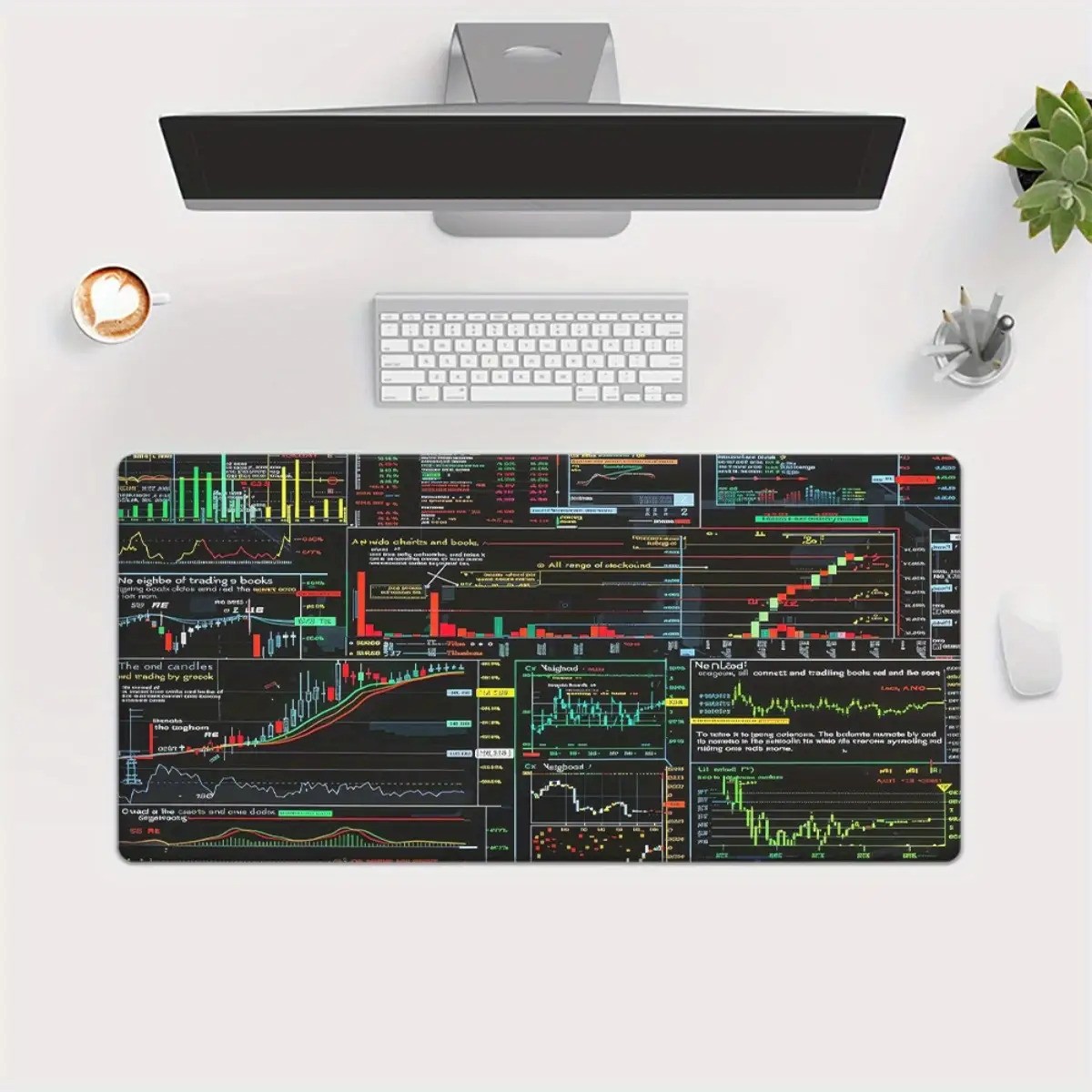 2D Flat Printing XXL Financial Data Graph Mouse Pad - Non-Slip Rubber Base, St