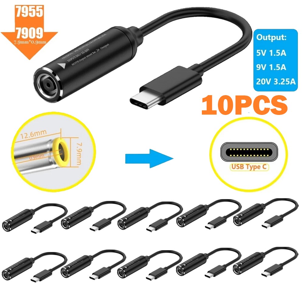 10PCS 65W Charging Cable Adapter 7.9mm to USB C For Lenovo Thinkpad 7909 10cm
