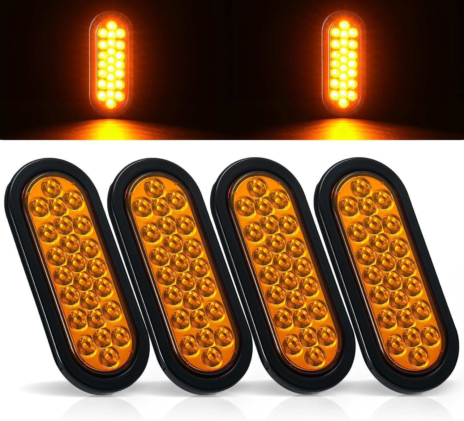 4Pcs 6.3" Oval LED Strobe Lights Amber 24 LED Trailer Tail Lights