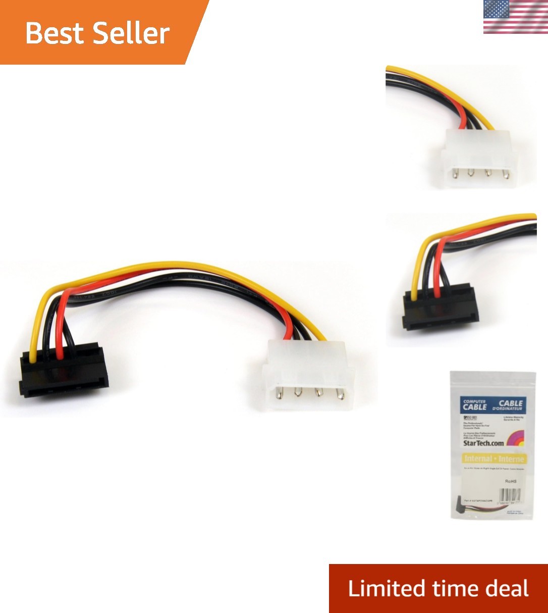 StarTech 6in 4 Pin LP4 to Right Angle SATA Power Adapter
