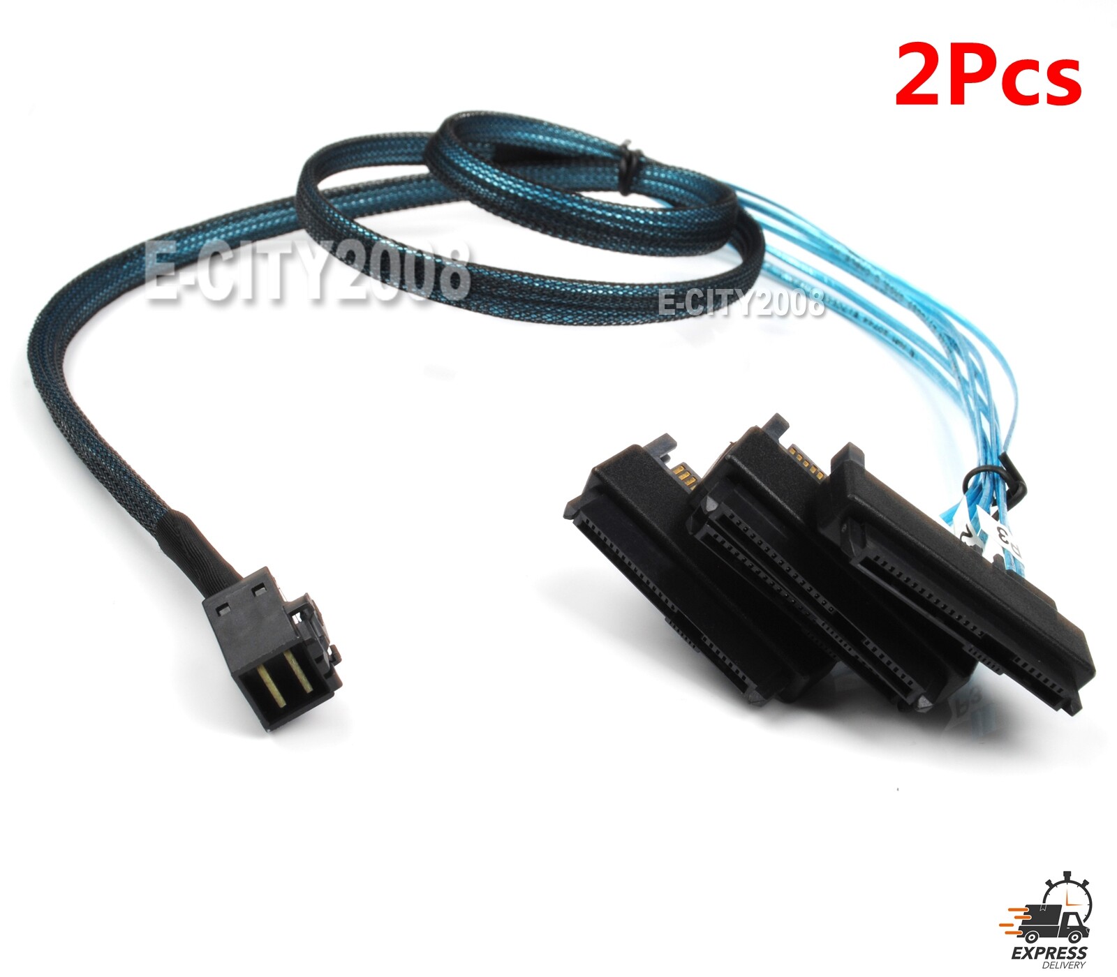 2Pcs Mini SAS HD SFF-8643 to 4x SFF-8482 Connectors With SAS SATA Power Cable 1M