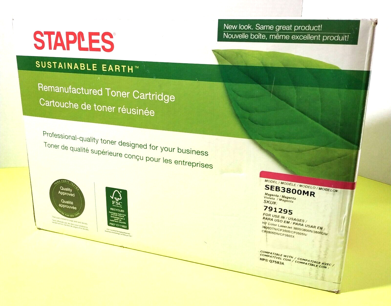 STAPLES Remanufactured Toner Cartridge MODEL SEB3800MR COMPATIBLE HP7583A