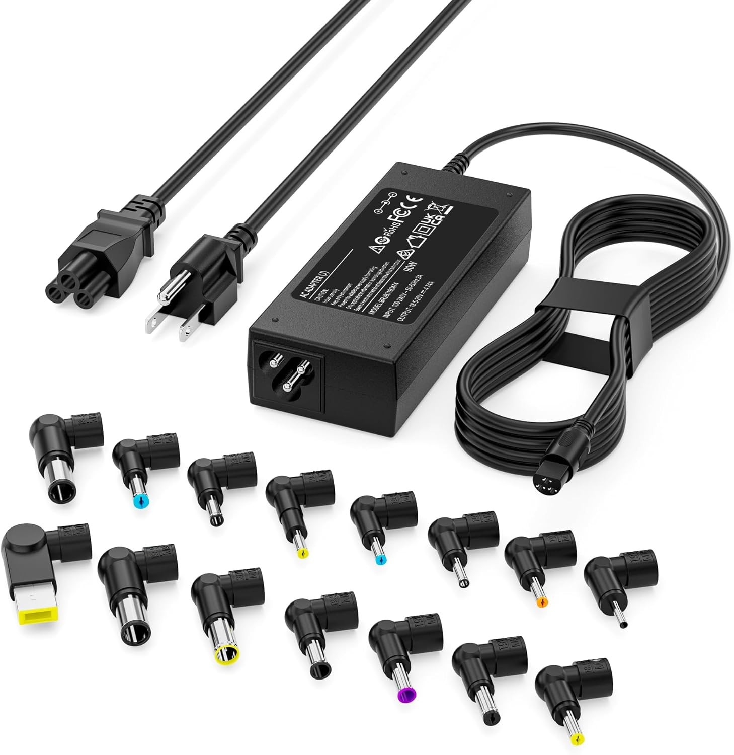 90W Universal AC Adapter Compatible with HP Dell Acer Lenovo Asus w/ 15 Tips